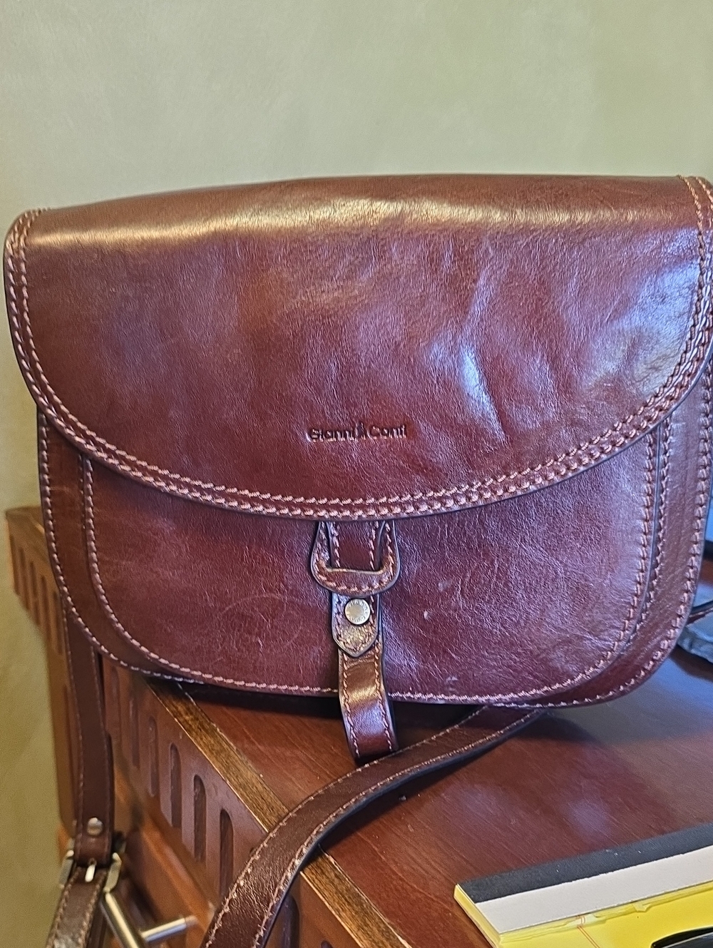 Gianni Conti Brown Leather Crossbody Bag